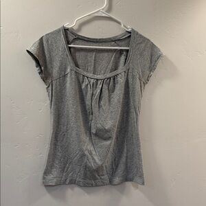 Ann Taylor LOFT Light Gray Square Neckline Short Sleeve Top